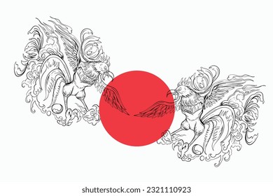 Vector Rooster hand draw tattoo art desgin ,Japan style rooster tattoo art design 