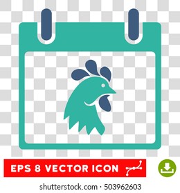 Vector Rooster Head Calendar Day EPS vector pictogram. Illustration style is flat iconic bicolor cobalt and cyan symbol on a transparent background.