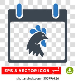 Vector Rooster Head Calendar Day EPS vector pictogram. Illustration style is flat iconic bicolor smooth blue symbol on a transparent background.