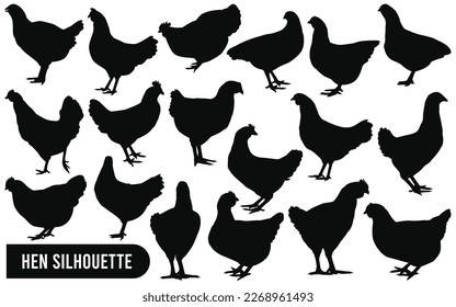 Vector rooster or hen silhouettes vector collection