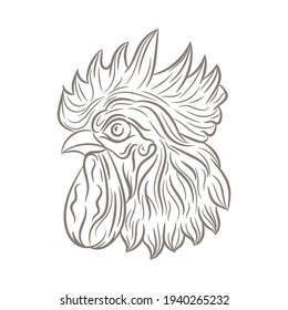 Vector Rooster Illustration.  Cock head in profile, sketch vector graphic illustration. Design element for logo, label, sign, poster, t shirt.