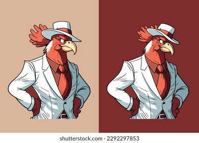 Ilustración Vector Rooster con sombrero