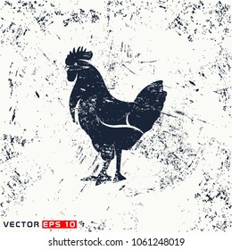 vector rooster  on grunge background