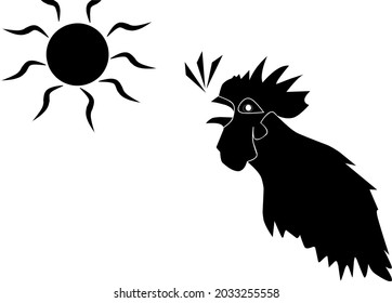 gallo vectorial y sol brillante blanco y negro