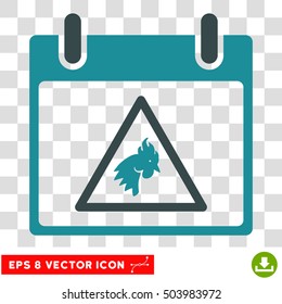 Vector Rooster Warning Calendar Day EPS vector pictograph. Illustration style is flat iconic bicolor soft blue symbol on a transparent background.