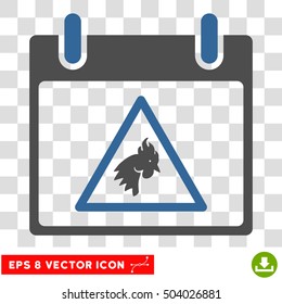 Vector Rooster Warning Calendar Day EPS vector icon. Illustration style is flat iconic bicolor cobalt and gray symbol on a transparent background.