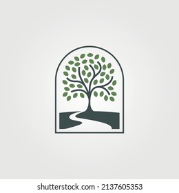 vector of root tree with river logo illustration design