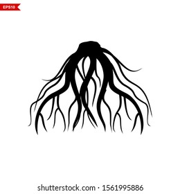 Vector Root of the Underground Tree. Icon of the Root of the Underground Tree. Black tree root. Plant Silhouette Root