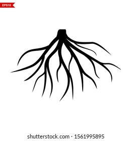 Vector Root of the Underground Tree. Icon of the Root of the Underground Tree. Black tree root. Plant Silhouette Root