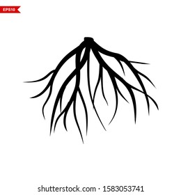 Vector Root of the Underground Tree. Icon of the Root of the Underground Tree. Black tree root. Plant Silhouette Root