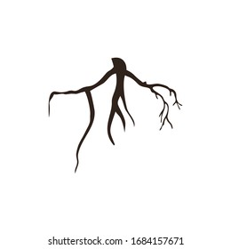 Vector Root of the Underground Tree. Icon of the Root of the Underground Tree. Black tree root. Plant Silhouette Root