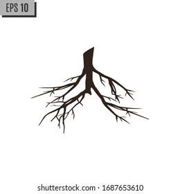 Vector Root of an Underground Tree. Tree Root Icon. With a white background