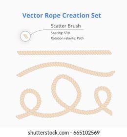 Vector Rope Creation Set. Brush and its parameters for drawing ropes. Create ropes of the shape you need.