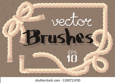 vector rope creator, hawser maker, design tool, realistic brush. Brown twisted seamless texture, pattern. The brushes segments included in the file. Maritime vintage collection. Knot,  jute, bow, line