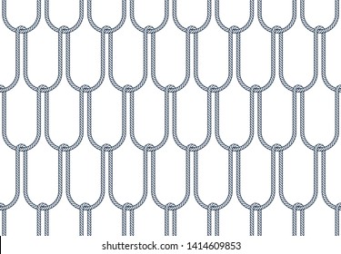 Vector rope, fishing net, seamless. White background.