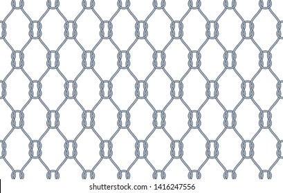 Vector rope, fishing net, seamless. White background.