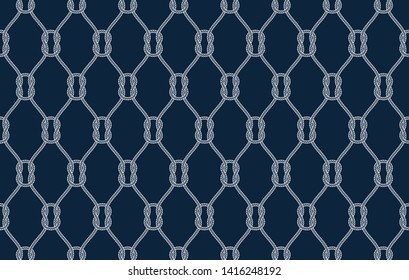 Vector rope, fishing net, seamless. Blue background.