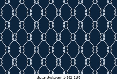 Vector rope, fishing net, seamless. Blue background.