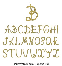 Vector - Rope font, part 1. Vector set alphabet letters made from marine rope. Isolated on white background.  EPS10.