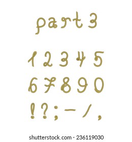 Vector rope font, part 3 "numerals". Vector set numerals made from marine rope. Isolated on white background.  EPS10.