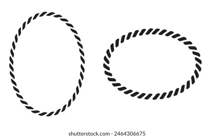 Vector rope frames. Silhouette borders are oval Pack of isolated elements on a white background. vector illustration. . EPS 10