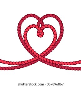 Vector rope heart shape, marine vintage style illustration. Valentines day greeting card design