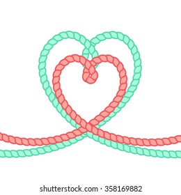 Vector rope heart shape, marine vintage style illustration. Valentines day greeting card design