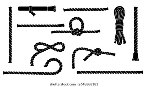 Vector Rope and Knot Bundle Icons for Nautical, Marine, and Safety Design Elements