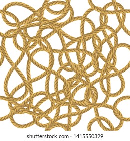 Vector Rope with Knot Seamless Pattern on White Background