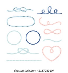 Vector rope knots collection. Hand drawn sailor rope clipart