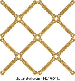 Vector Rope with Knots Seamless Pattern on White Background