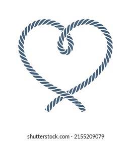 Vector rope rolled into a heart shape Isolated on white background.