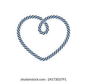 Vector rope rolled into a heart shape Isolated on white background.