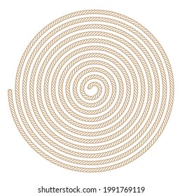 Vector de cuerda enrollado en espiral. Aislado sobre fondo blanco. 