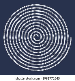 Vector rope rolled up in a spiral. Isolated on blue background. 