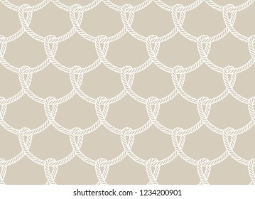Vector ropes, fishing net, seamless. Cream background
