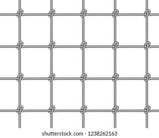 Vector ropes, fishing net, seamless. Isolated on white background.