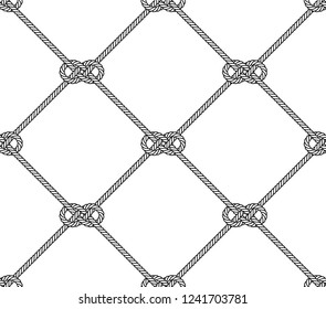 Vector ropes, fishing net, seamless. White background