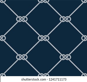 Vector ropes, fishing net, seamless. Blue background