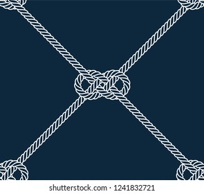 Vector ropes, fishing net, seamless. Blue background