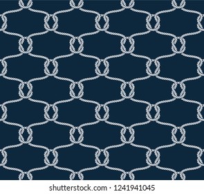 Vector ropes, fishing net, seamless. Blue background