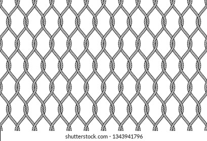 Vector ropes, fishing net, seamless. White background