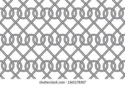 Vector ropes, fishing net, seamless. White background.