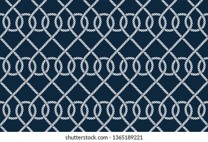 Vector ropes, fishing net, seamless. Blue background.