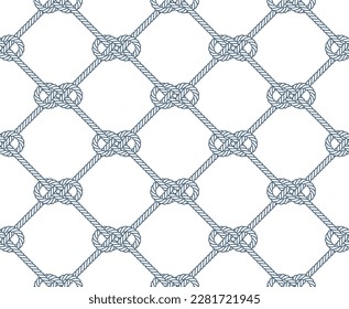 Vector ropes, fishing net, seamless. White background