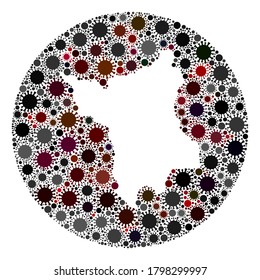 Vector Roraima State map collage of SARS virus. Infection attacks the lockdown territory from external zone. Hole circle Roraima State map collage formed with infection parts.
