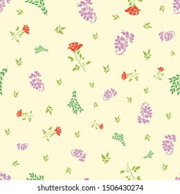 Vector rose and bail with small leafs seamless pattern background