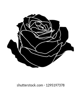 Vector rose. Black silhouette isolated on white.