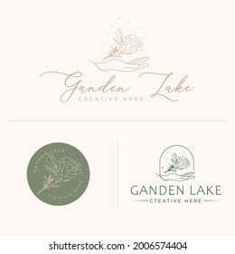 vector rose botanic logo design, calligraphy logo text brand logo.