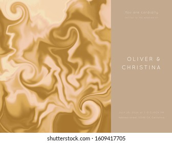 Vector rose brown marble modern wedding invitation template.Luxury classy fluid design. 